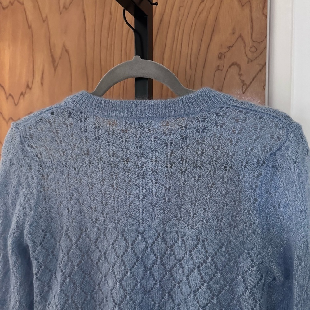 Sandro Pointelle Decorative Mohair Silk Blue open Knit sweater size small - Picture 10 of 10
